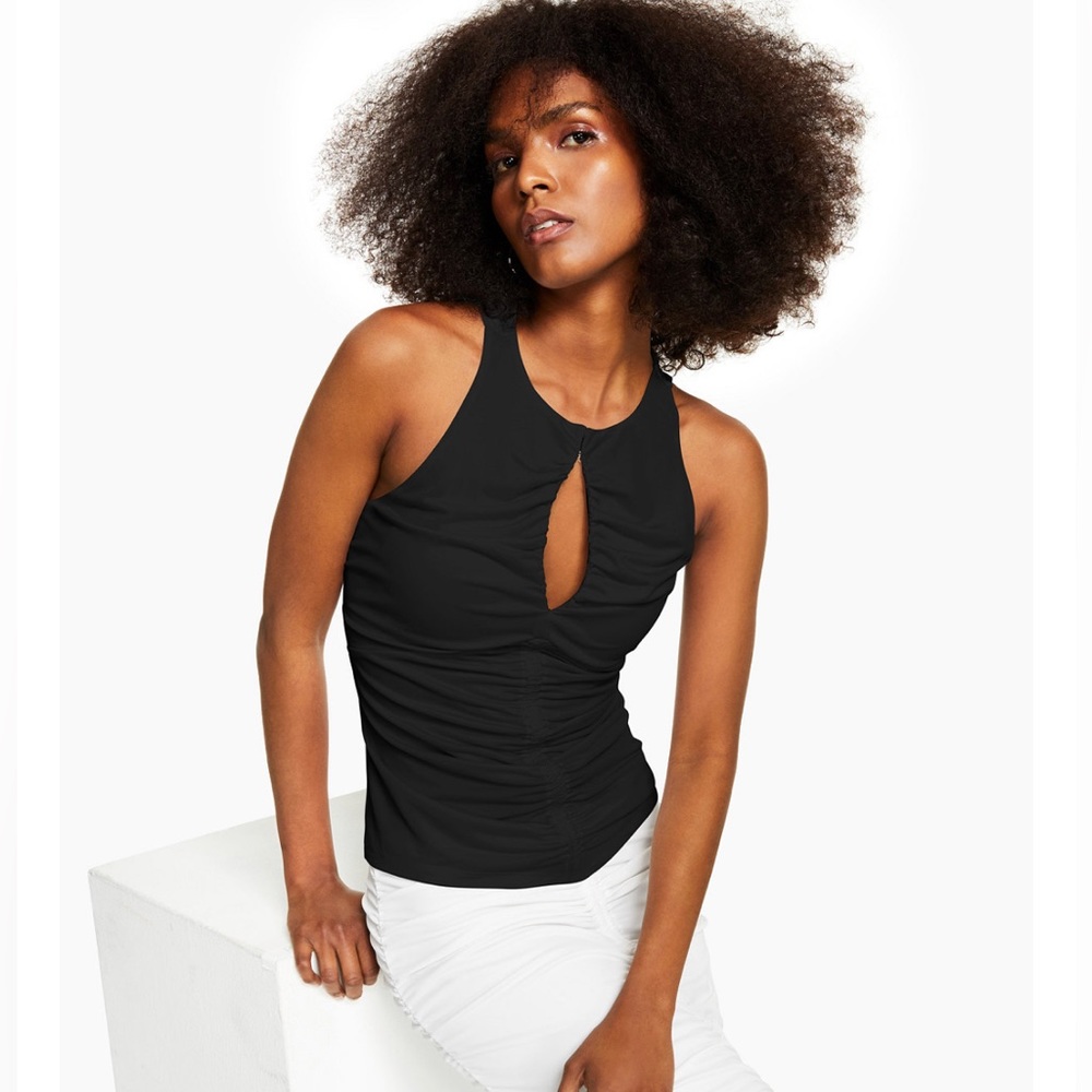 INC International Concepts Keyhole Ruched Sleeveless Lux Jersey Top
